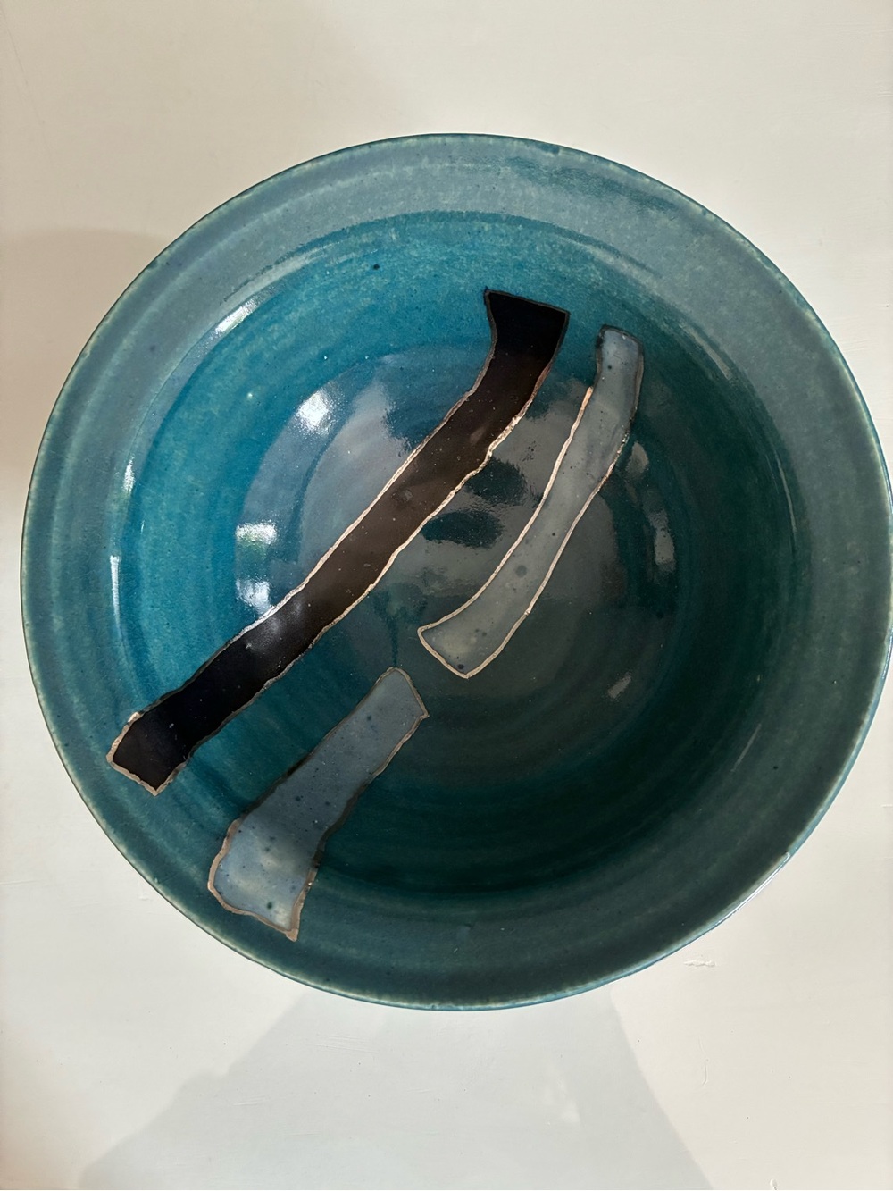 Vintage Studio Pottery Glazed Ceramic Artisan Bowl - Blue & Silver